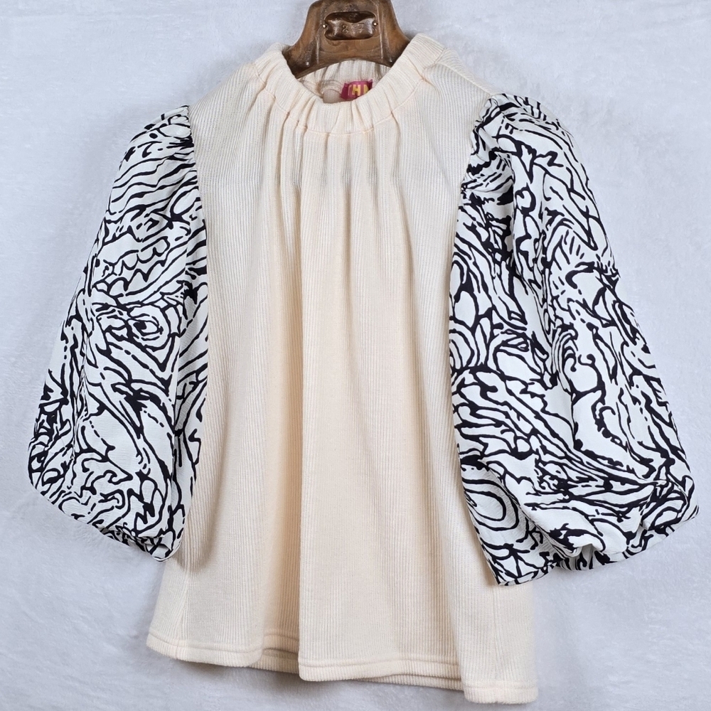 Anthropologie THML Puff Statement Sleeve Ribbed Top Romantic Maximalist Sz.XS - Picture 6 of 11